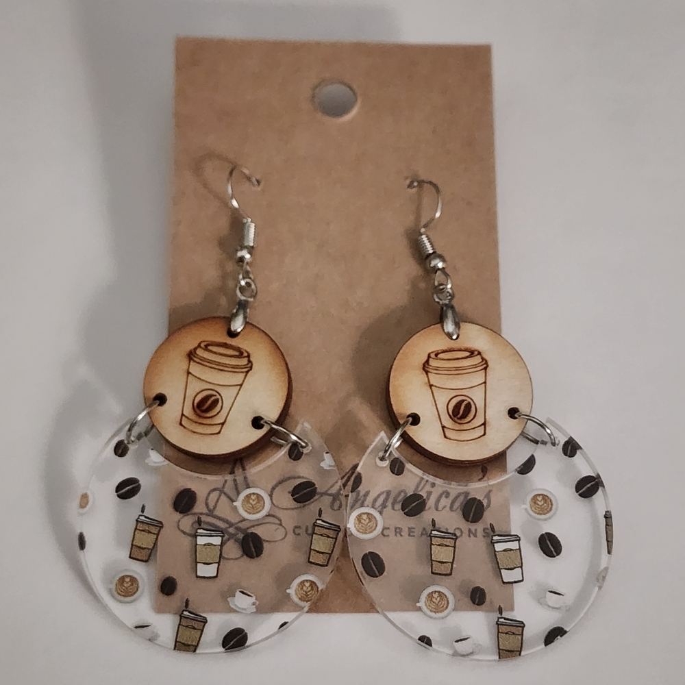 Coffee Wood/Acrylic Drop Earrings